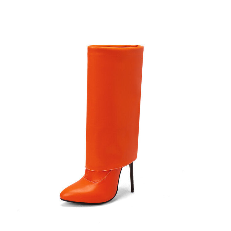 Women's Fashion Solid Color Side Zipper Pointed Toe Boots