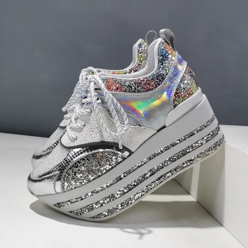 Genuine Leather Breathable Mesh Platform Shoes