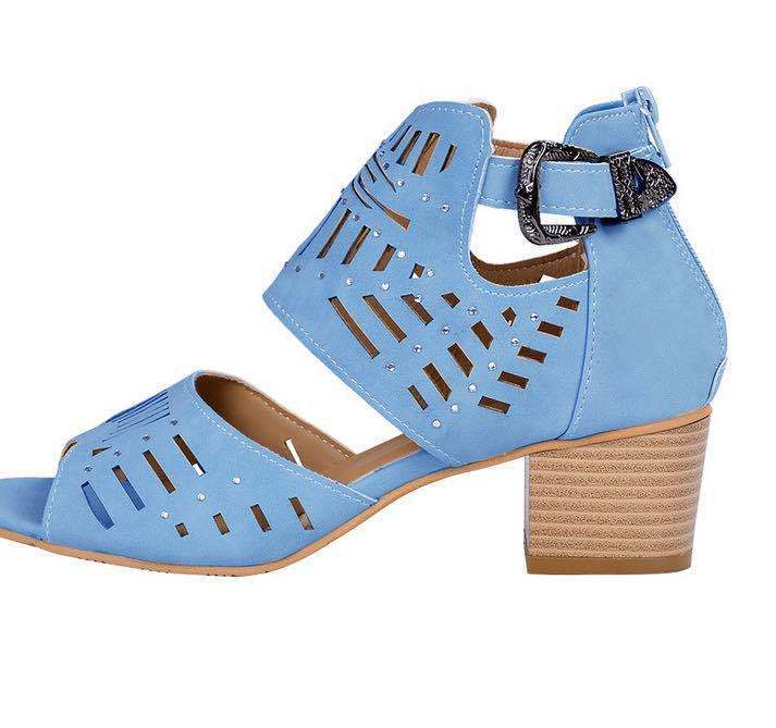 Block Heel Cutout Back Zipper Buckle Sandals