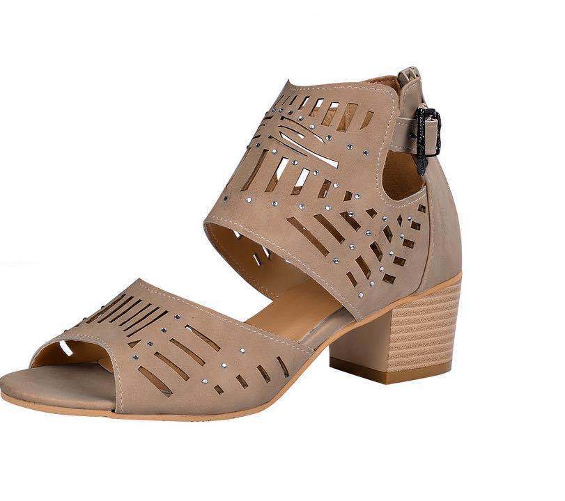 Block Heel Cutout Back Zipper Buckle Sandals