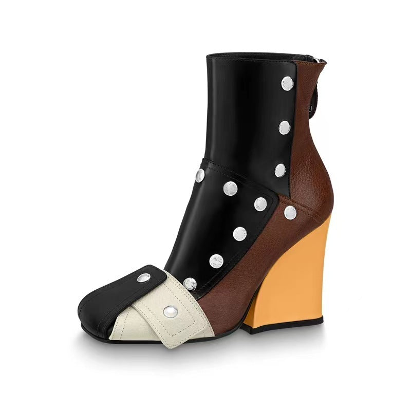 Color Matching Studded Wedge Heel