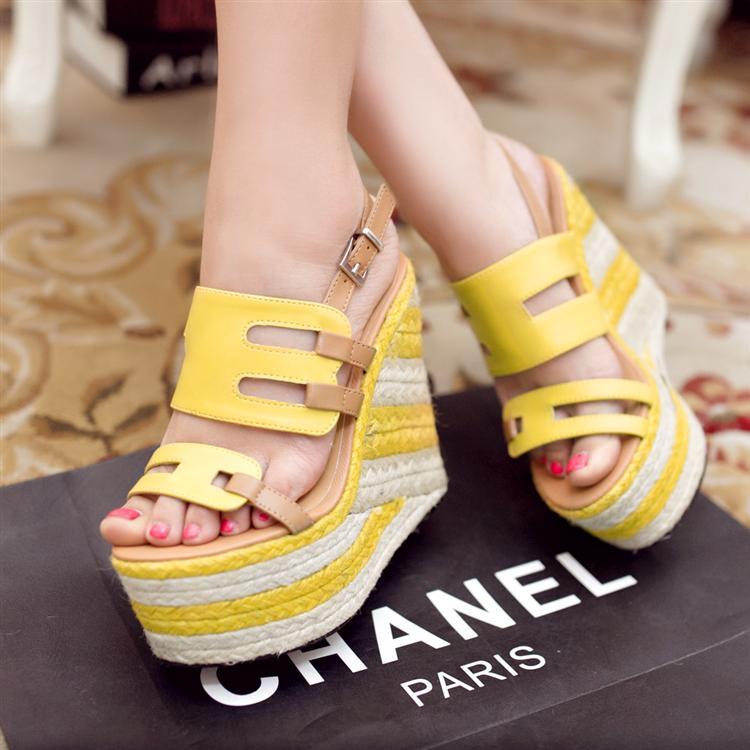 Straw Wedge Anti Slip Platform High Heel Platform Roman Sandals