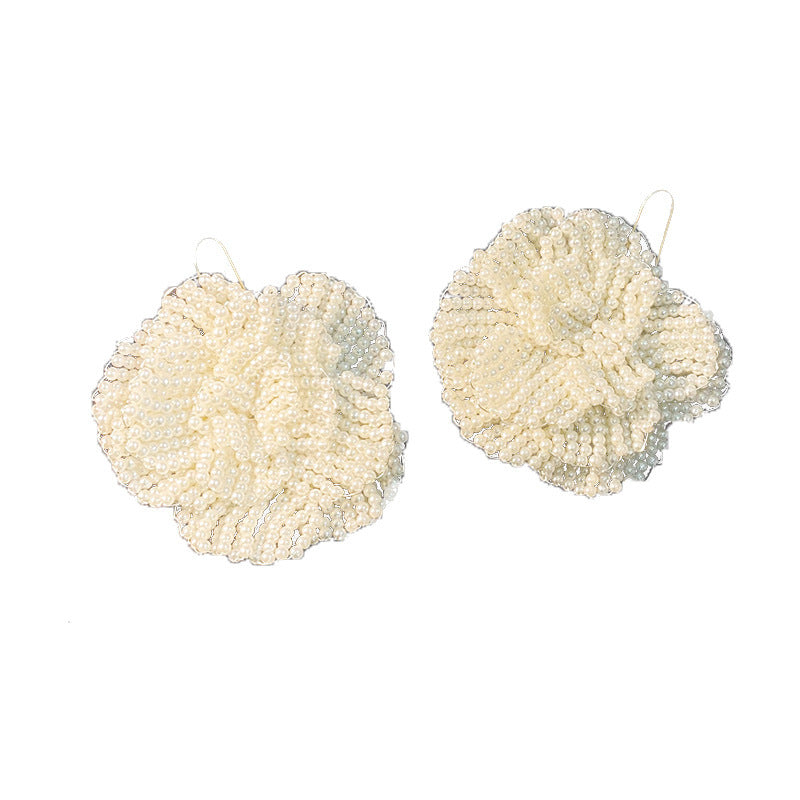 Bridal Beautiful Flowers Handmade Beaded Pearl Earrings