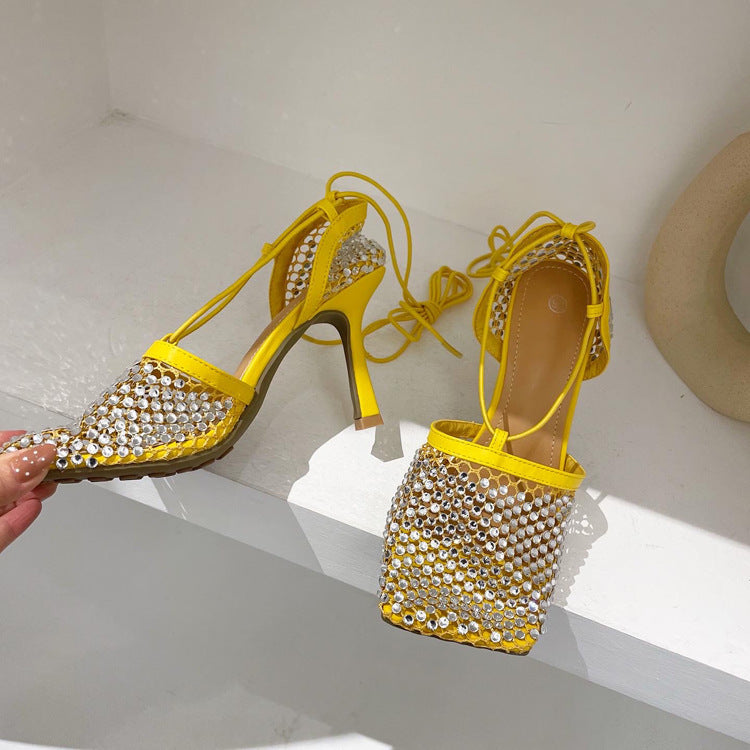 Cross Strap Beanie Low Slim Fashion Ladies Heel High Sandals