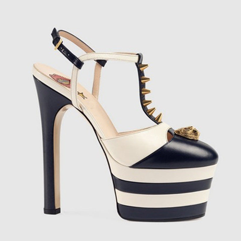 Women's Fashion Simple Fine High Heel Riveted Sandals