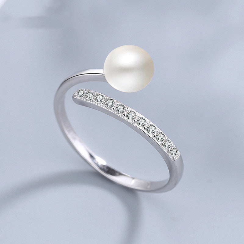 Ring Simple Pearl Zircon Round Pearl