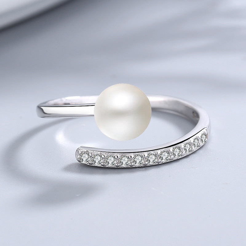 Ring Simple Pearl Zircon Round Pearl