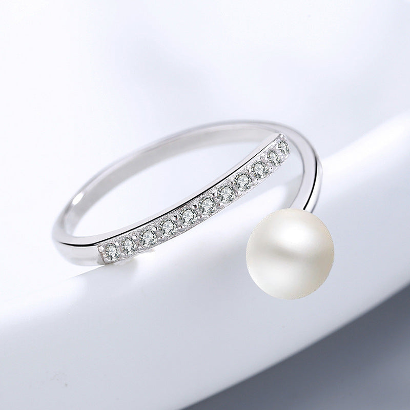 Ring Simple Pearl Zircon Round Pearl