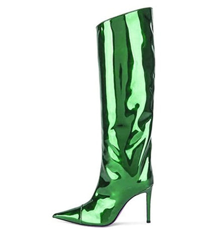 Women's High Heel Pointed Toe Symphony Patent Leather Knee Boots