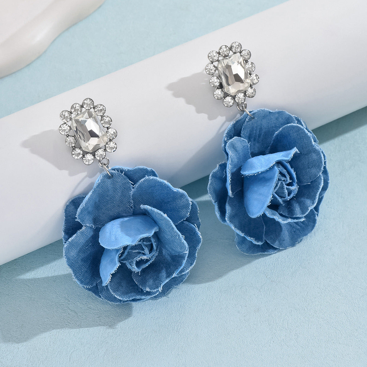 Vintage Denim Flower Pendant Earrings