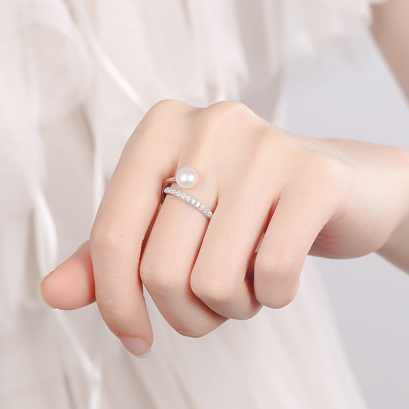 Ring Simple Pearl Zircon Round Pearl