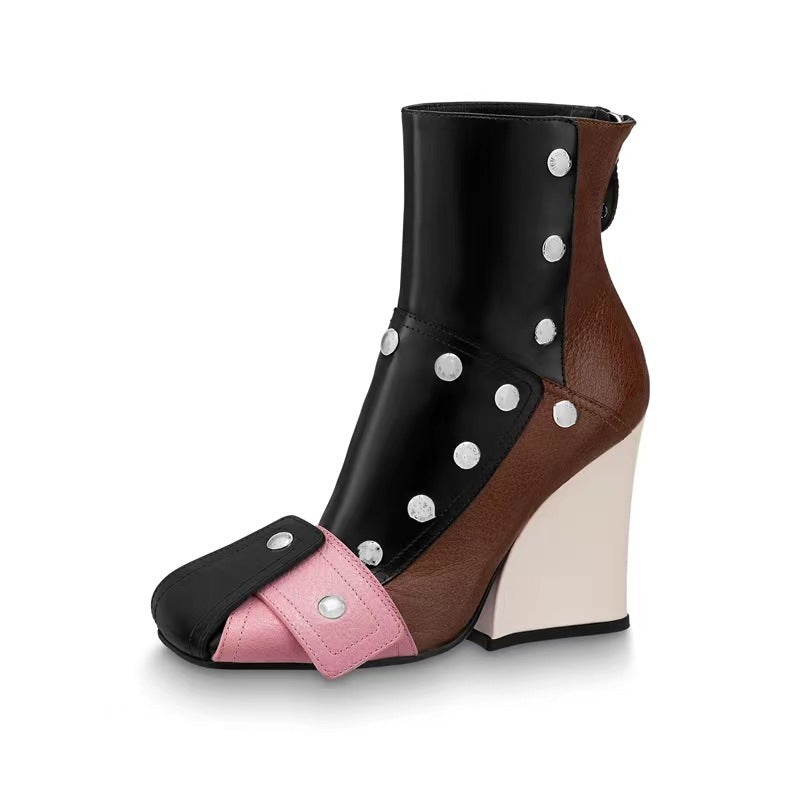 Color Matching Studded Wedge Heel