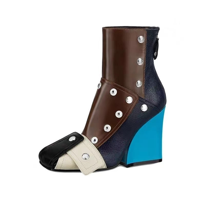 Color Matching Studded Wedge Heel