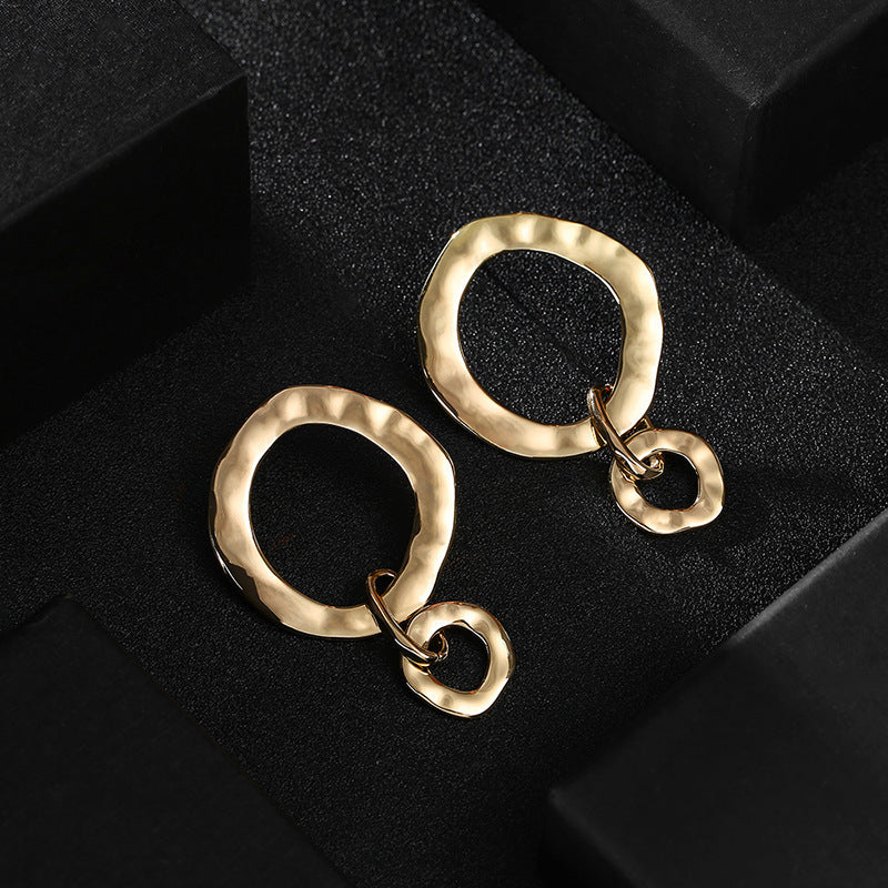 Simple Geometric Asymmetric Ring Fine Silver Needle Earrings