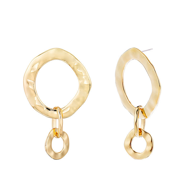 Simple Geometric Asymmetric Ring Fine Silver Needle Earrings