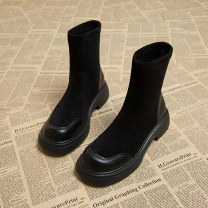 Women's Thick-soled Round-toe Suede Short Boots