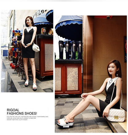 Women's PU Rhinestone Wedge Platform Slippers