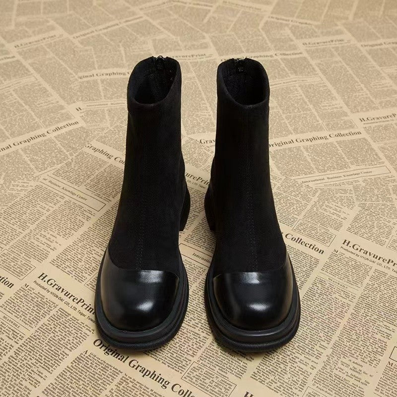 Women's Thick-soled Round-toe Suede Short Boots