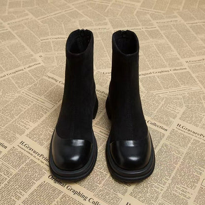 Women's Thick-soled Round-toe Suede Short Boots