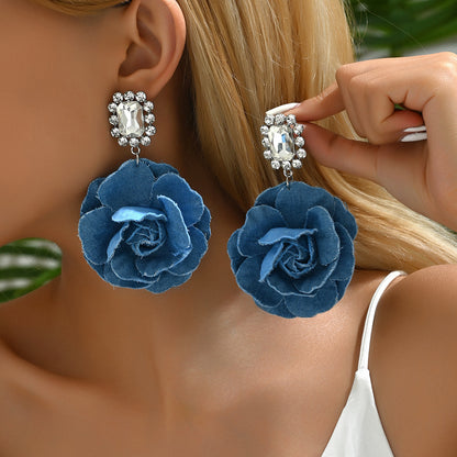 Vintage Denim Flower Pendant Earrings