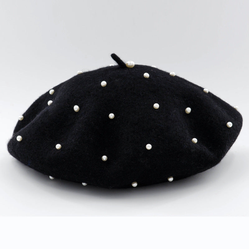 Woolen starry pearl beret
