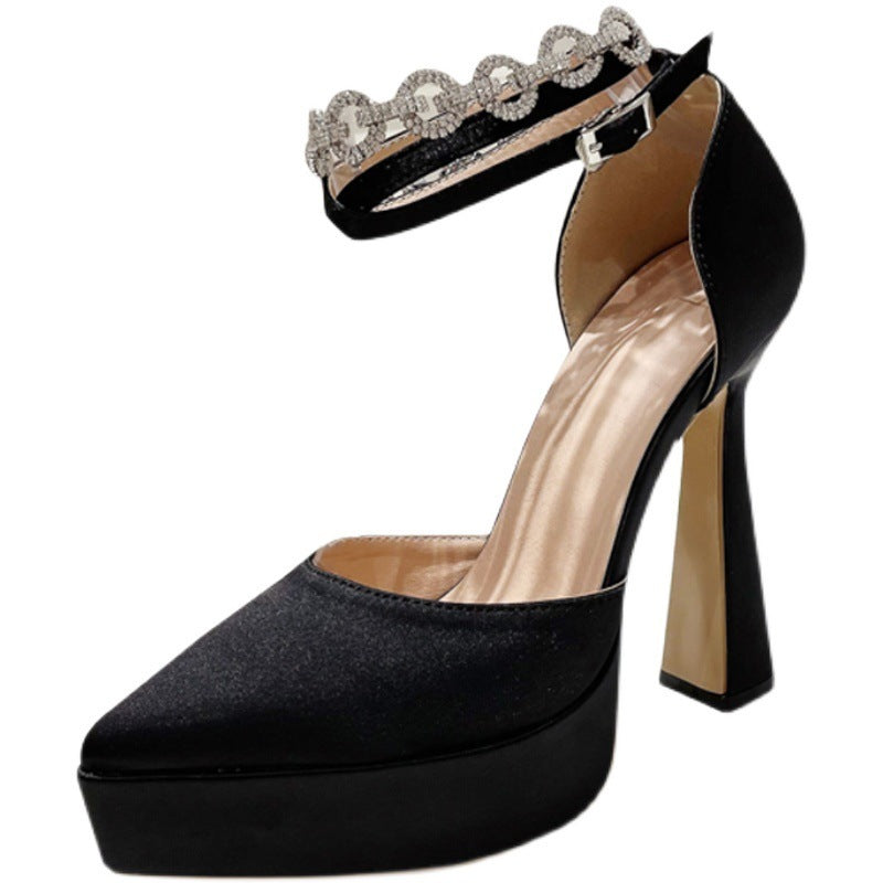 l Chunky Platform Heel Buckle Rhinestone Sandals