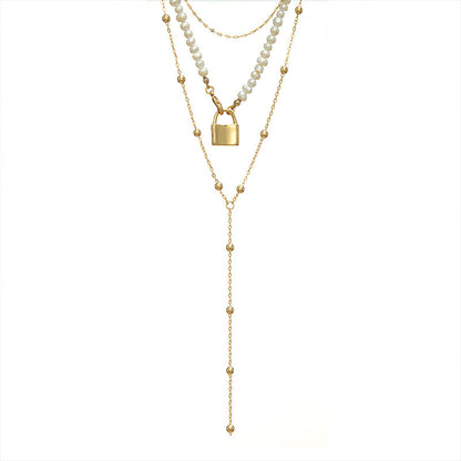 Snake Bone Golden Geometric Bead Pearl Necklace
