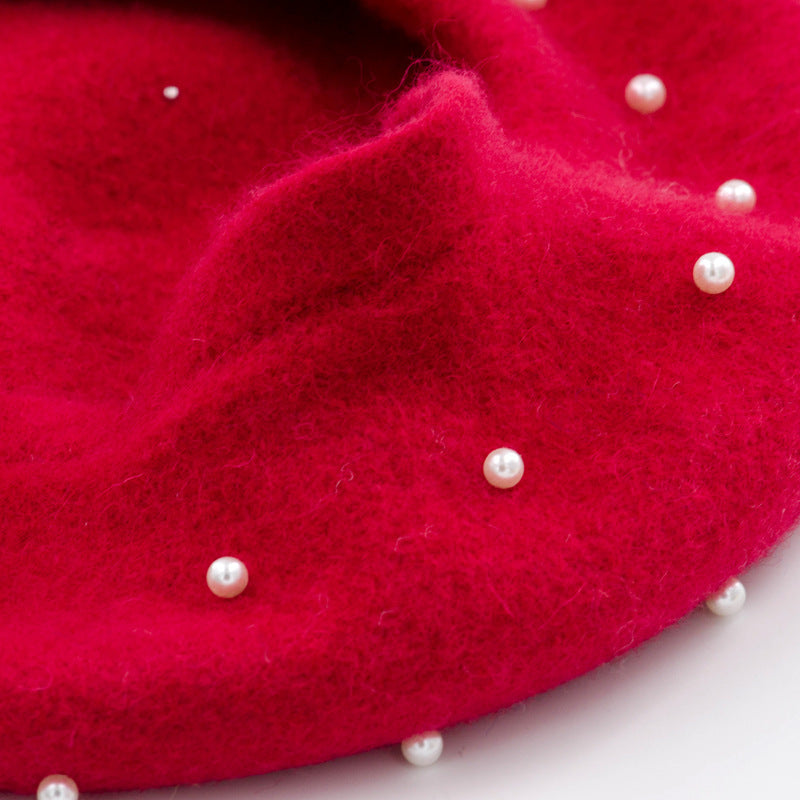Woolen starry pearl beret