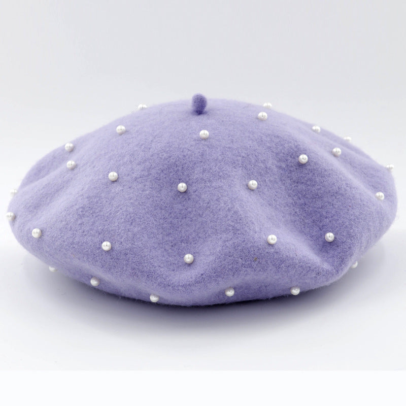 Woolen starry pearl beret