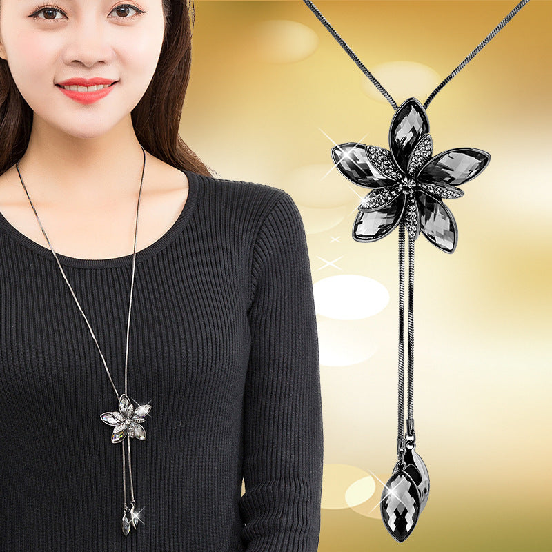 Alloy Inlaid Crystal Flower Sweater Chain Long