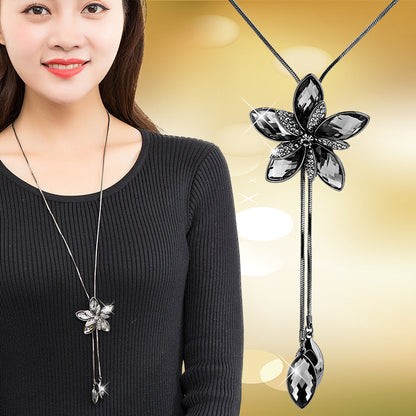 Alloy Inlaid Crystal Flower Sweater Chain Long