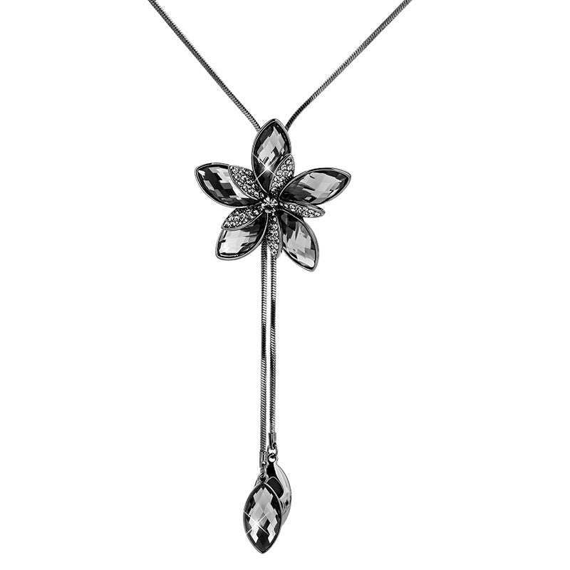 Alloy Inlaid Crystal Flower Sweater Chain Long