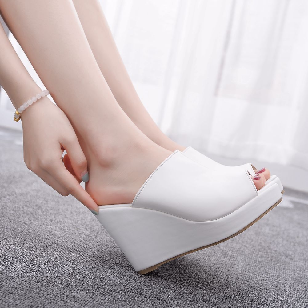10cm Fish Mouth Slope With Large Size Sandals and Slippers Waterproof Platform Sandals Roman Sandals