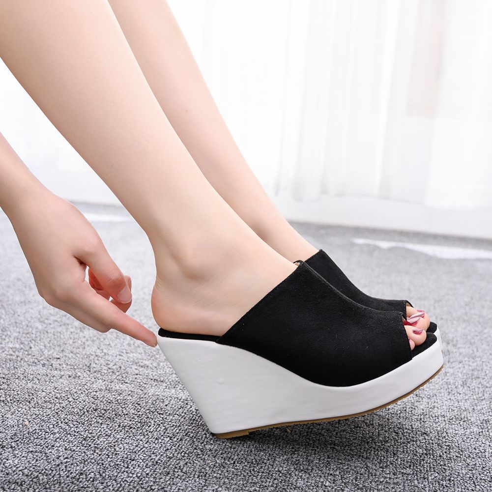 10cm Fish Mouth Slope With Large Size Sandals and Slippers Waterproof Platform Sandals Roman Sandals