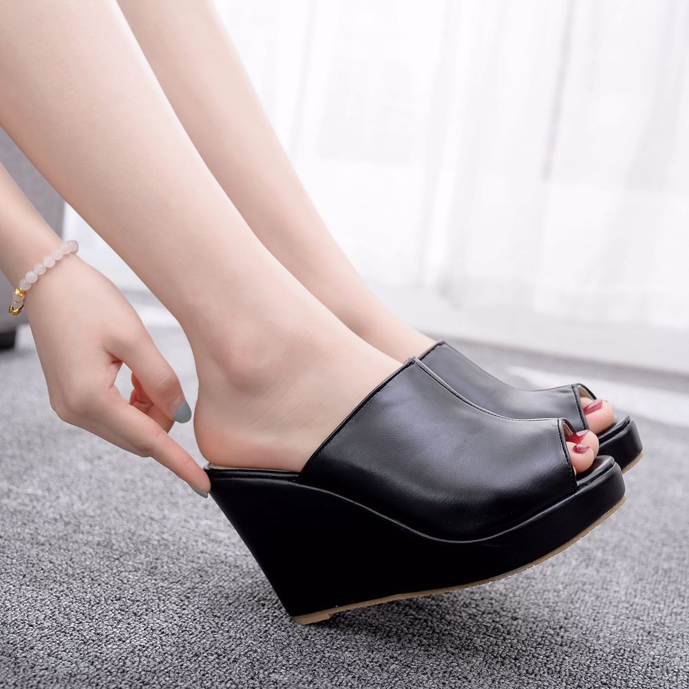10cm Fish Mouth Slope With Large Size Sandals and Slippers Waterproof Platform Sandals Roman Sandals