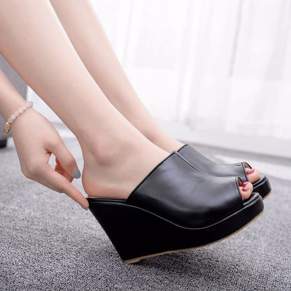 10cm Fish Mouth Slope With Large Size Sandals and Slippers Waterproof Platform Sandals Roman Sandals