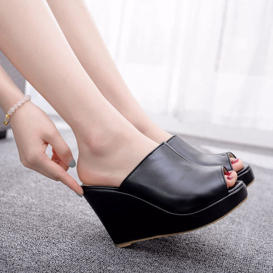 10cm Fish Mouth Slope With Large Size Sandals and Slippers Waterproof Platform Sandals Roman Sandals