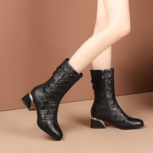 Women Plus Velvet Warmth Cowhide Knight Boots