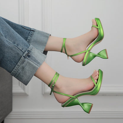High Heel Women's Shoes Simple One-word With Waterproof Platform Abnormal Shape Heels Sandals
