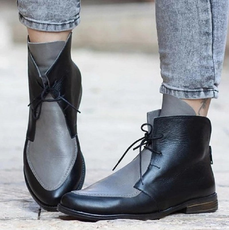 Pointed Toe Strap Low-Cut Color Matching Boots Women's Plus Size