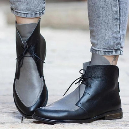 Pointed Toe Strap Low-Cut Color Matching Boots Women's Plus Size