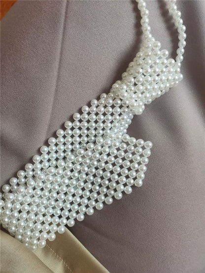 Beaded Flat Cutout Vintage Pearl Tie