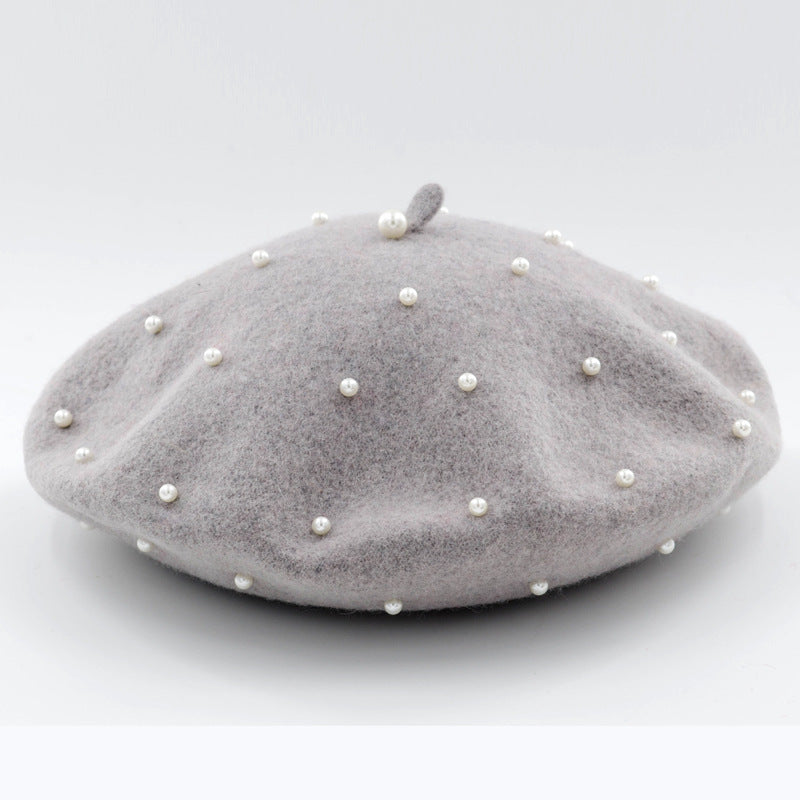Woolen starry pearl beret