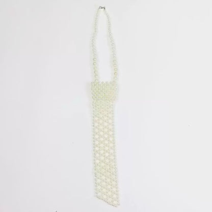 Beaded Flat Cutout Vintage Pearl Tie