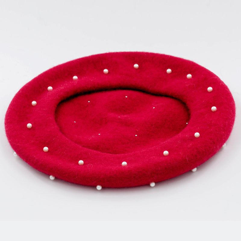 Woolen starry pearl beret