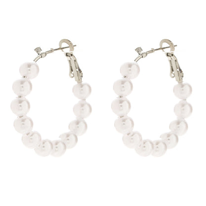 Large Circle And Pearl Earrings C- Shaped Handmade