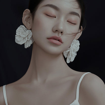 Bridal Beautiful Flowers Handmade Beaded Pearl Earrings