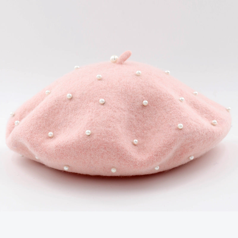 Woolen starry pearl beret