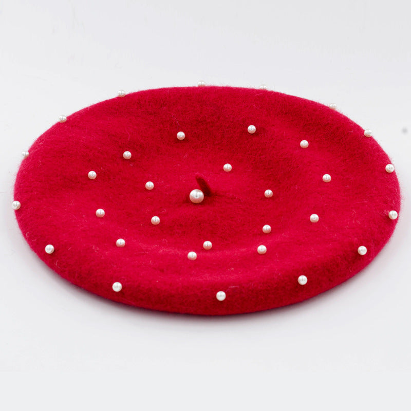 Woolen starry pearl beret