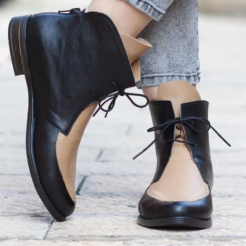 Pointed Toe Strap Low-Cut Color Matching Boots Women's Plus Size